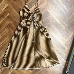 Zara Black and Tan Striped Midi Dress